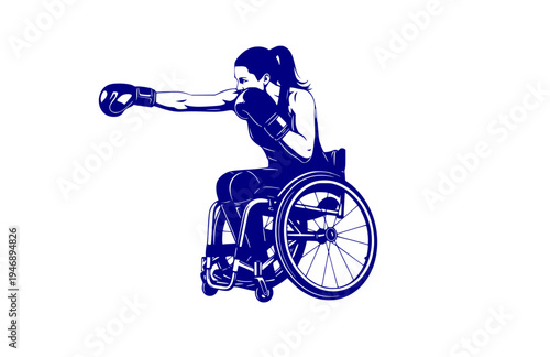 Women's Wheelchair Boxing Athlete Offensive Stance Silhouette, Adaptive Combat Sports Inclusion Vector Sticker, High Performance Para Athlete Icon