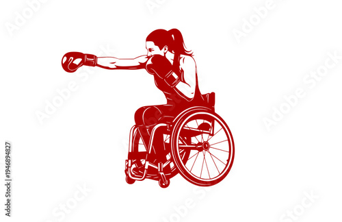 Women's Wheelchair Boxing Athlete Offensive Stance Silhouette, Adaptive Combat Sports Inclusion Vector Sticker, High Performance Para Athlete Icon