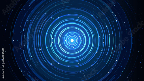 Abstract concentric circles of vibrant blue light radiating from a central point