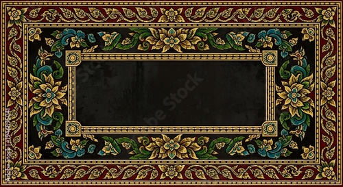 Ornate floral border design with central dark space for text.