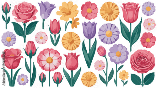 A collection of vibrant flowers, showcasing a variety of species.