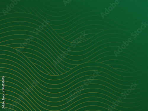 Green geometric abstract background with golden linear waves. Retro art deco vector design