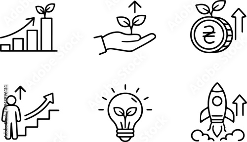 Business growth success startup progress icons. Vector