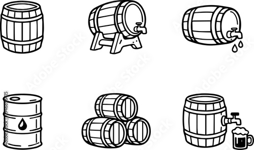Wooden barrels storage brewery alcohol icons