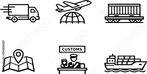 Logistics transportation shipping delivery outline icons