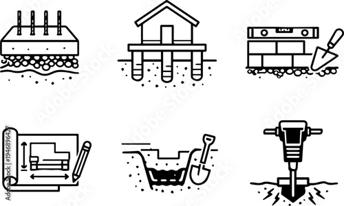 Construction foundation building engineering icons. Vector