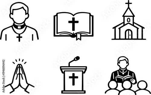 Christian church religion faith worship icons. Vector