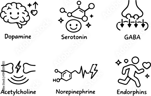 Neurotransmitters brain chemistry psychology medical icons