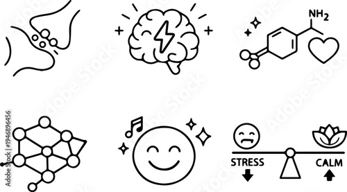 Neurotransmitters brain chemistry psychology medical icons. Vector