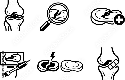 Knee meniscus injury orthopedic medical icons