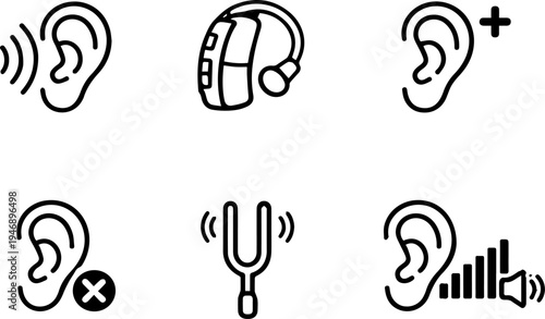 Hearing aid audiology ear health icons