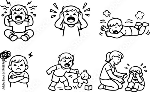 Child tantrum crying emotional behavior icons