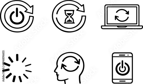 Refresh restart update system outline icons