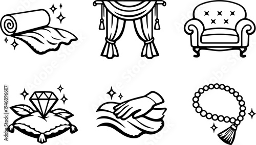 Luxury interior decor elegant outline icons