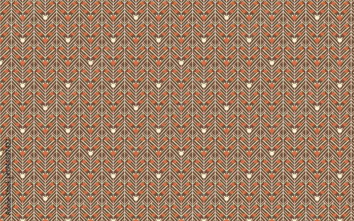 Seamless geometric botanical pattern with abstract branches and orange berries