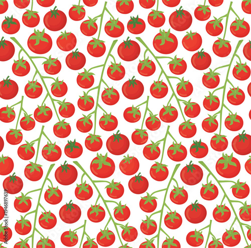 Seamless pattern with tomato branches. Background of ripe red vegetables