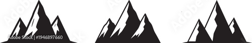 Black mountain icon black and white, Vector.