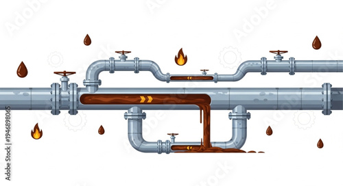 Leaking Industrial Pipe System Failure.