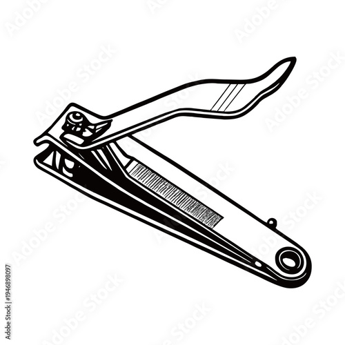 Nail Clipper Vector Illustration Personal Care Hygiene Tool Minimalist Black and White Line Art Icon