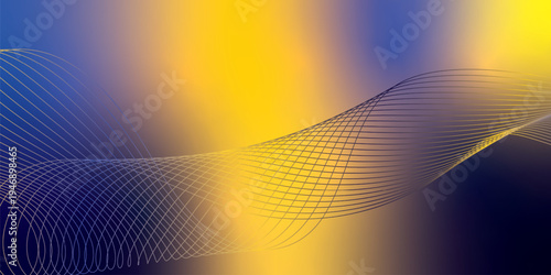 Radiant marron, yeallow, and navy blue light waves bending smoothly across a deep shadowed backdrop filled with shimmering micro sparkles, modern futuristic technology theme, vector illustration.