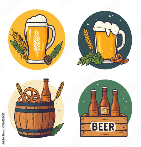 Beer Brewing Icons – Mugs, Barrels, and Crates