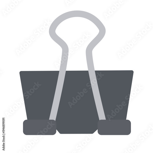 Simple Binder Clip: A close-up, simple graphic image of a classic black binder clip, perfect for office or design use.