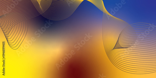 Radiant marron, yeallow, and navy blue light waves bending smoothly across a deep shadowed backdrop filled with shimmering micro sparkles, modern futuristic technology theme, vector illustration.