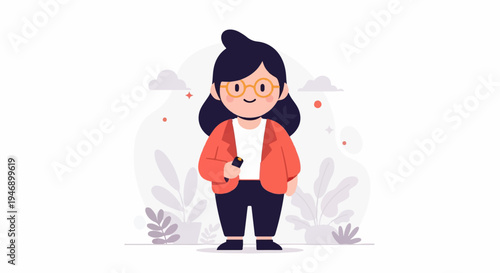 Stylized illustration of a person in a blazer and glasses, holding a dark object