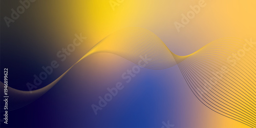 Radiant marron, yeallow, and navy blue light waves bending smoothly across a deep shadowed backdrop filled with shimmering micro sparkles, modern futuristic technology theme, vector illustration.