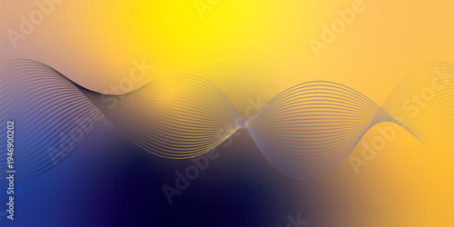 Radiant marron, yeallow, and navy blue light waves bending smoothly across a deep shadowed backdrop filled with shimmering micro sparkles, modern futuristic technology theme, vector illustration.