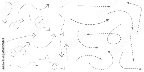 Dotted arrow set. Dotted direction arrows collection vector.	
