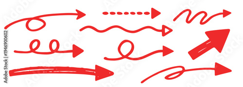 シンプル手描き矢印イラスト素材・赤