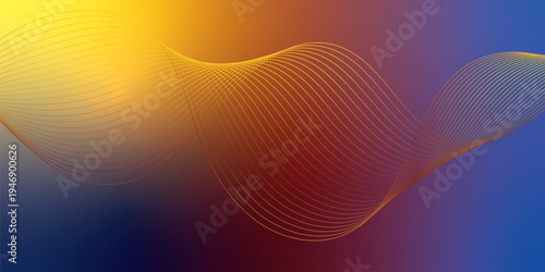 Radiant marron, yeallow, and navy blue light waves bending smoothly across a deep shadowed backdrop filled with shimmering micro sparkles, modern futuristic technology theme, vector illustration.