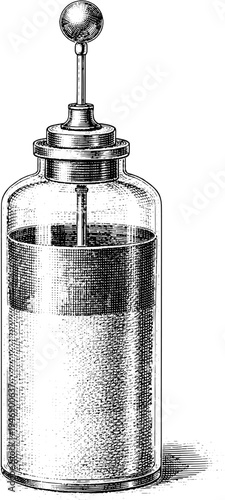 Victorian Leyden jar electrostatic capacitor engraving vintage scientific illustration
