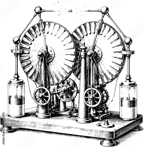 Victorian Wimshurst electrostatic machine engraving vintage scientific illustration