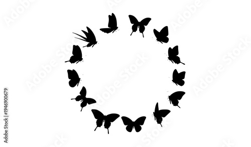 A minimalist vector graphic of butterflies in a circular formation