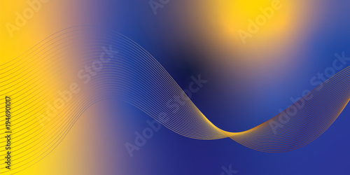 Radiant marron, yeallow, and navy blue light waves bending smoothly across a deep shadowed backdrop filled with shimmering micro sparkles, modern futuristic technology theme, vector illustration.
