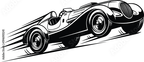 Vintage Grand Prix Racing Car Hand Drawn Vector Illustration