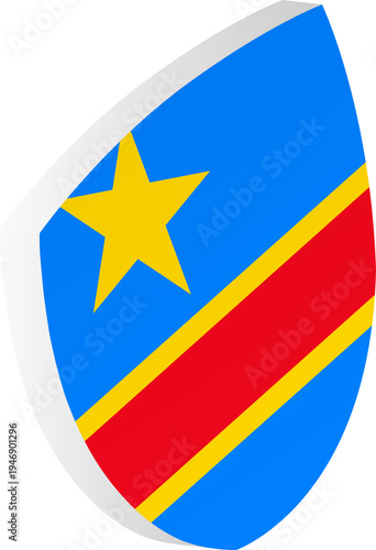 Free Download 3D DR Congo Flag Shield in Isometric Rugby Ball Shape - GFXLoad