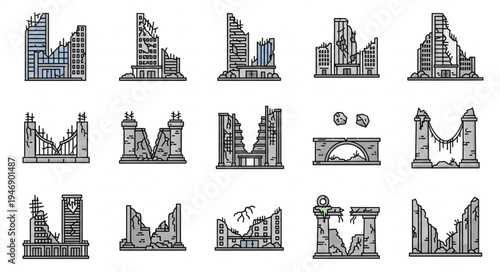 Ruined Cityscape - A Collection of Post-Apocalyptic Building Outlines.