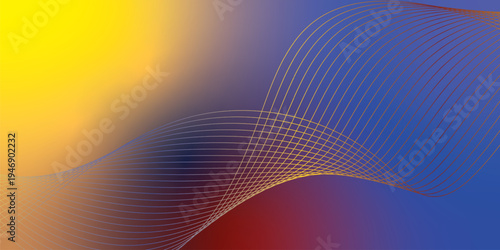 Radiant marron, yeallow, and navy blue light waves bending smoothly across a deep shadowed backdrop filled with shimmering micro sparkles, modern futuristic technology theme, vector illustration.
