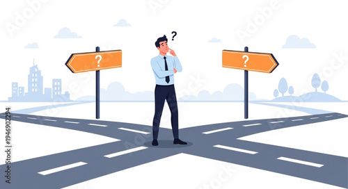 Man at crossroads making decision.