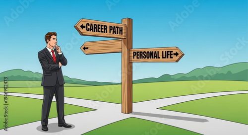 Man at crossroads making decision.