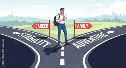 Man at crossroads making decision.