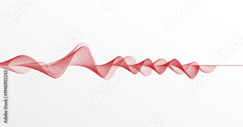 白背景に広がる赤いサウンドウェーブラインが連続する抽象デザイン・音声波形やデータ信号をイメージしたモダンなテクノロジー背景