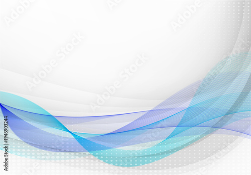 未来的テクノロジーをイメージした青とターコイズのグラデーション流線ウェーブが広がる抽象デジタル背景素材・通信ネットワークやAIデータイメージ