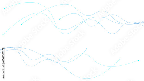 点と曲線ラインがネットワークのようにつながるミニマルな抽象デザイン・データ通信やAIネットワークを表現したテクノロジー背景