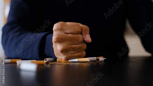 фотографія Person crushing cigarettes with a fist, symbolizing determination and willpower