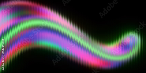neon green pink and purple ribbed glass texture with soft flowing gradients and vertical curved light on dark background, abstract modern design for UI, digital art, and creative branding design.