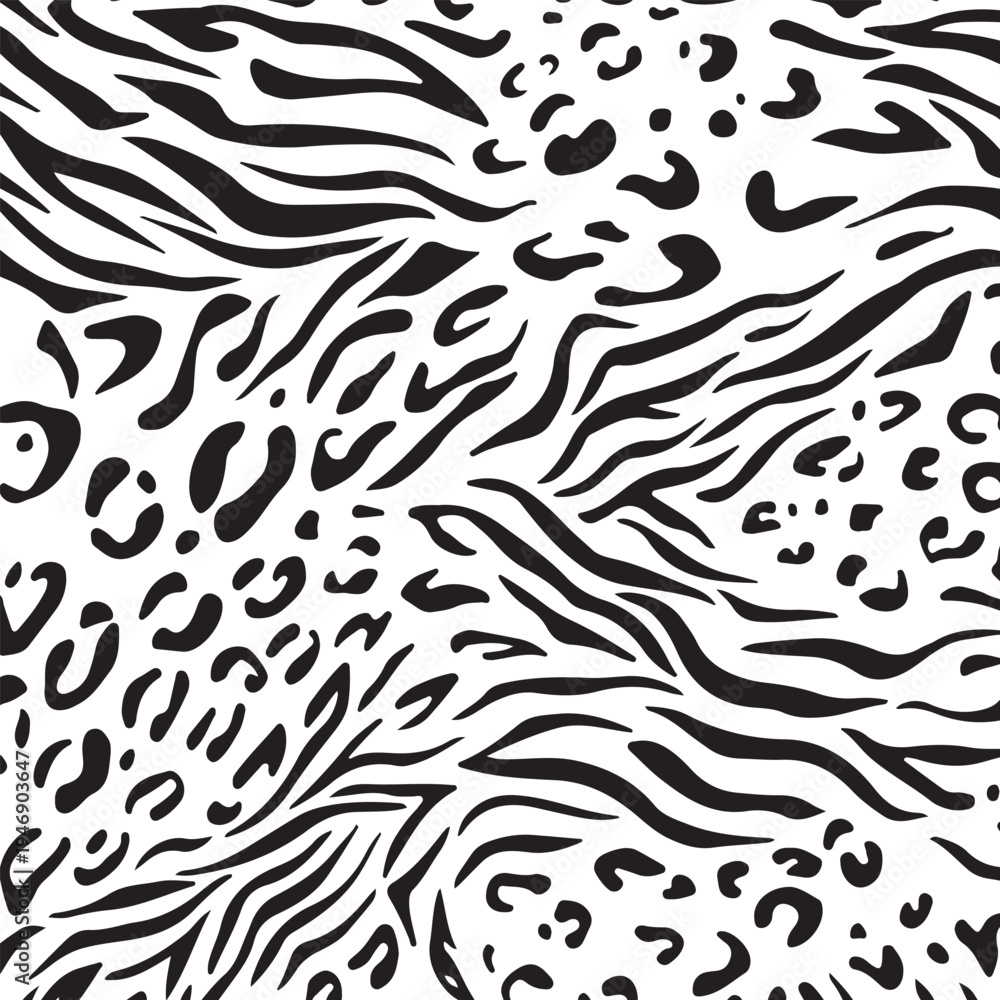 Obraz premium Dynamic black and white zebra leopard fusion animal print pattern